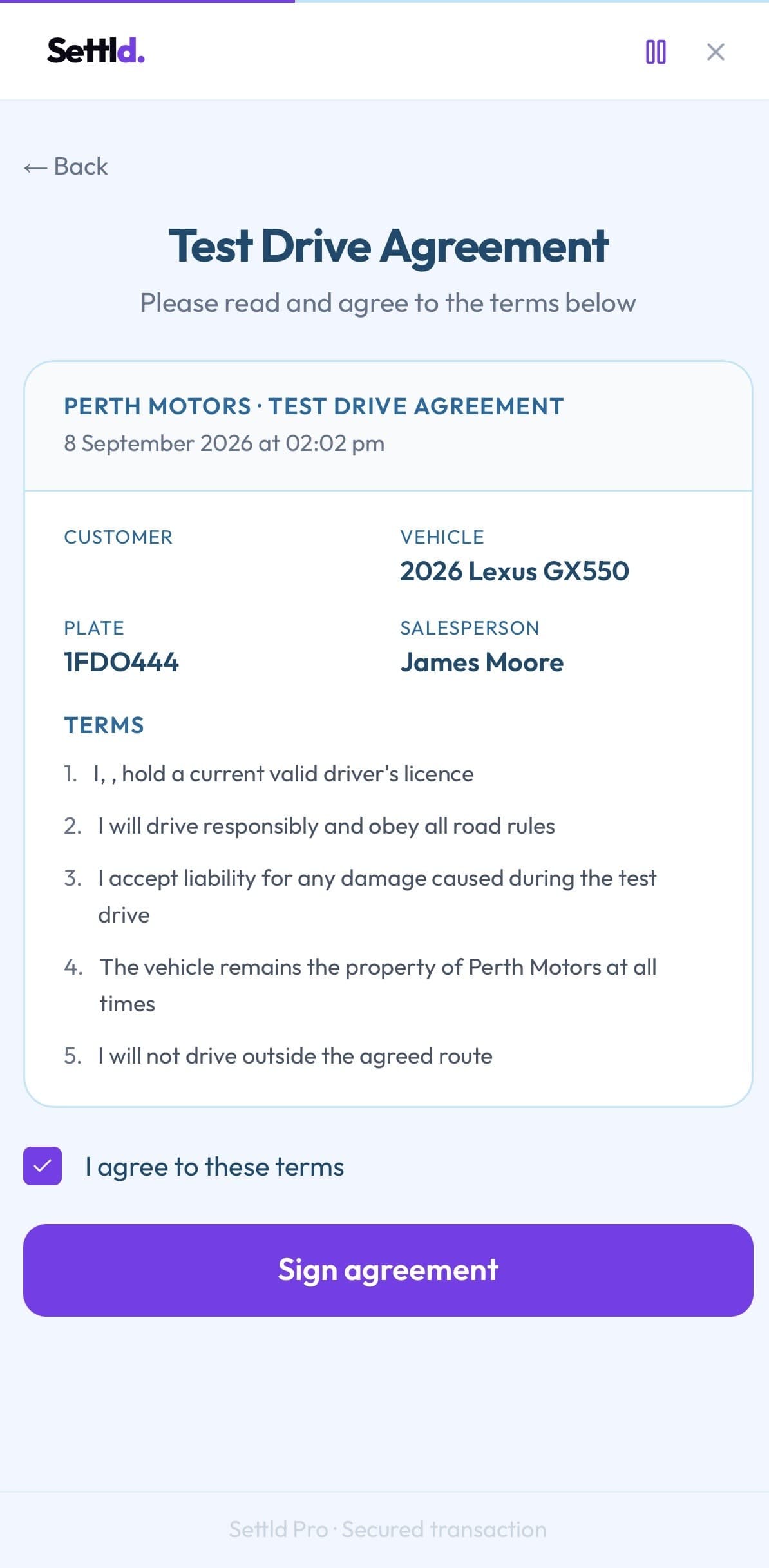 Sign — Settld app screenshot