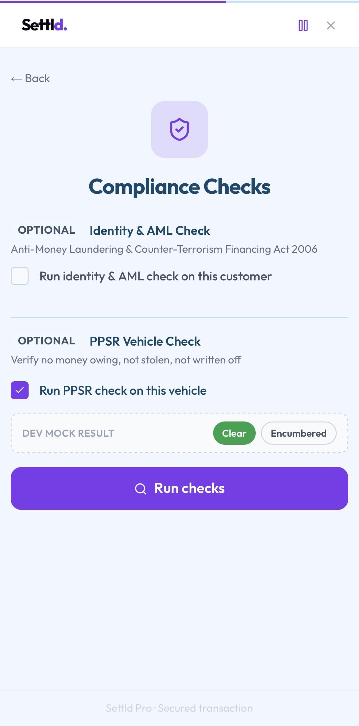 Compliance — Settld app screenshot