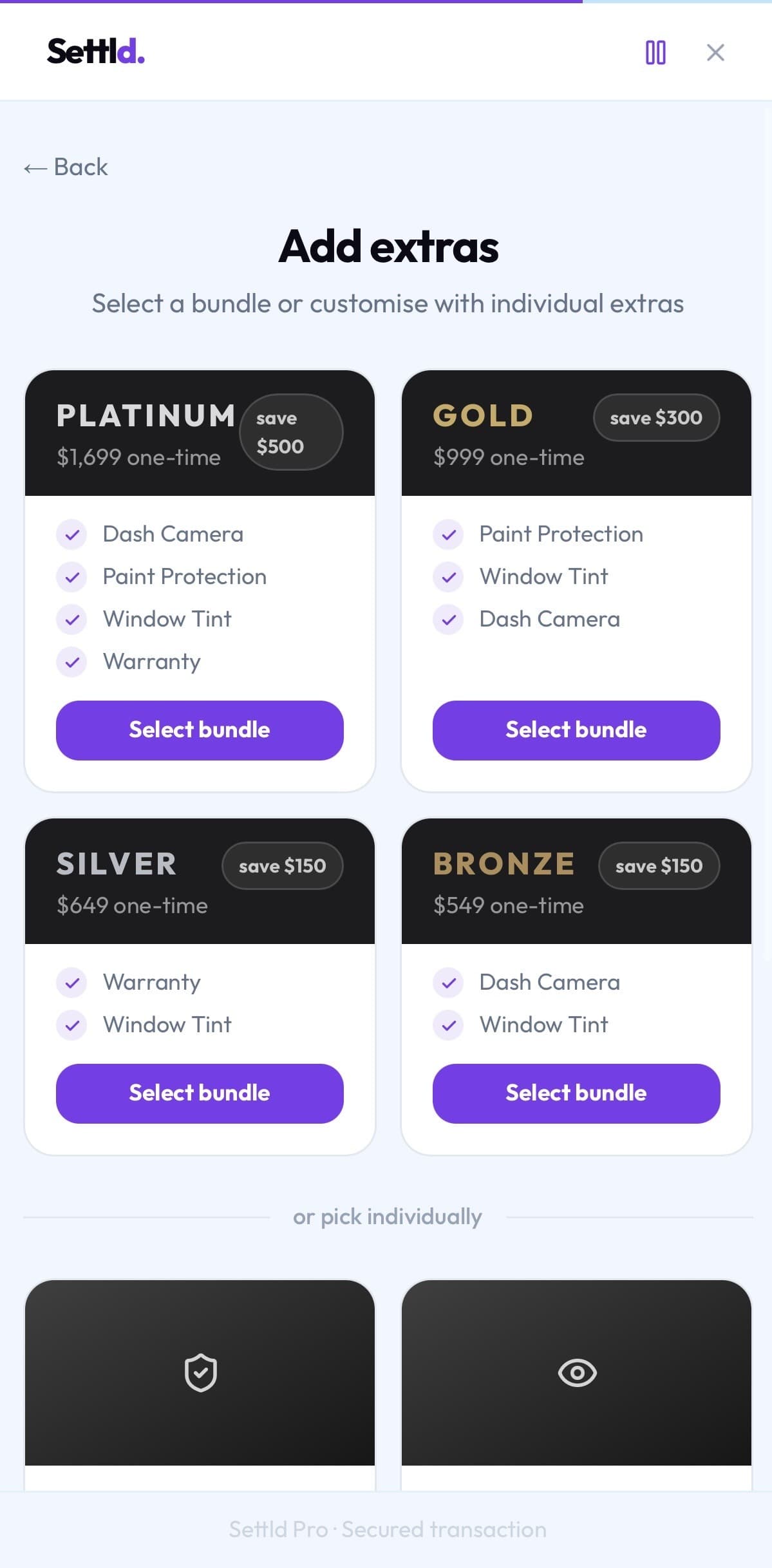 Extras — Settld app screenshot