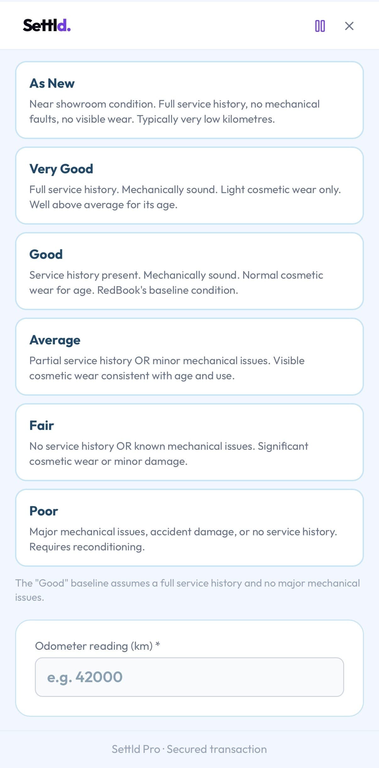 Valuation — Settld app screenshot