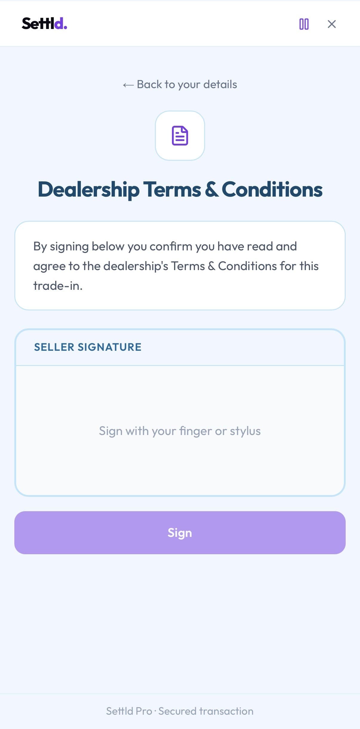Sign — Settld app screenshot